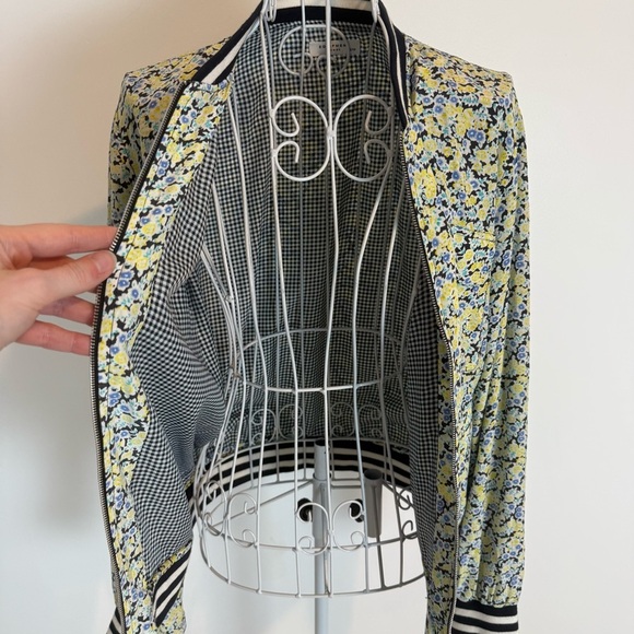 EQUIPMENT FEMME 100% Silk Floral Lined Bomber Jacket Full Zip Casual Comfort XS - Picture 5 of 11